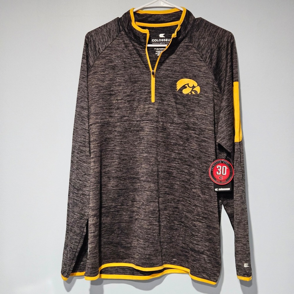 Colosseum Iowa Hawkeyes Mens Large Quarter Zip Pullover Charcoal Yellow NWT